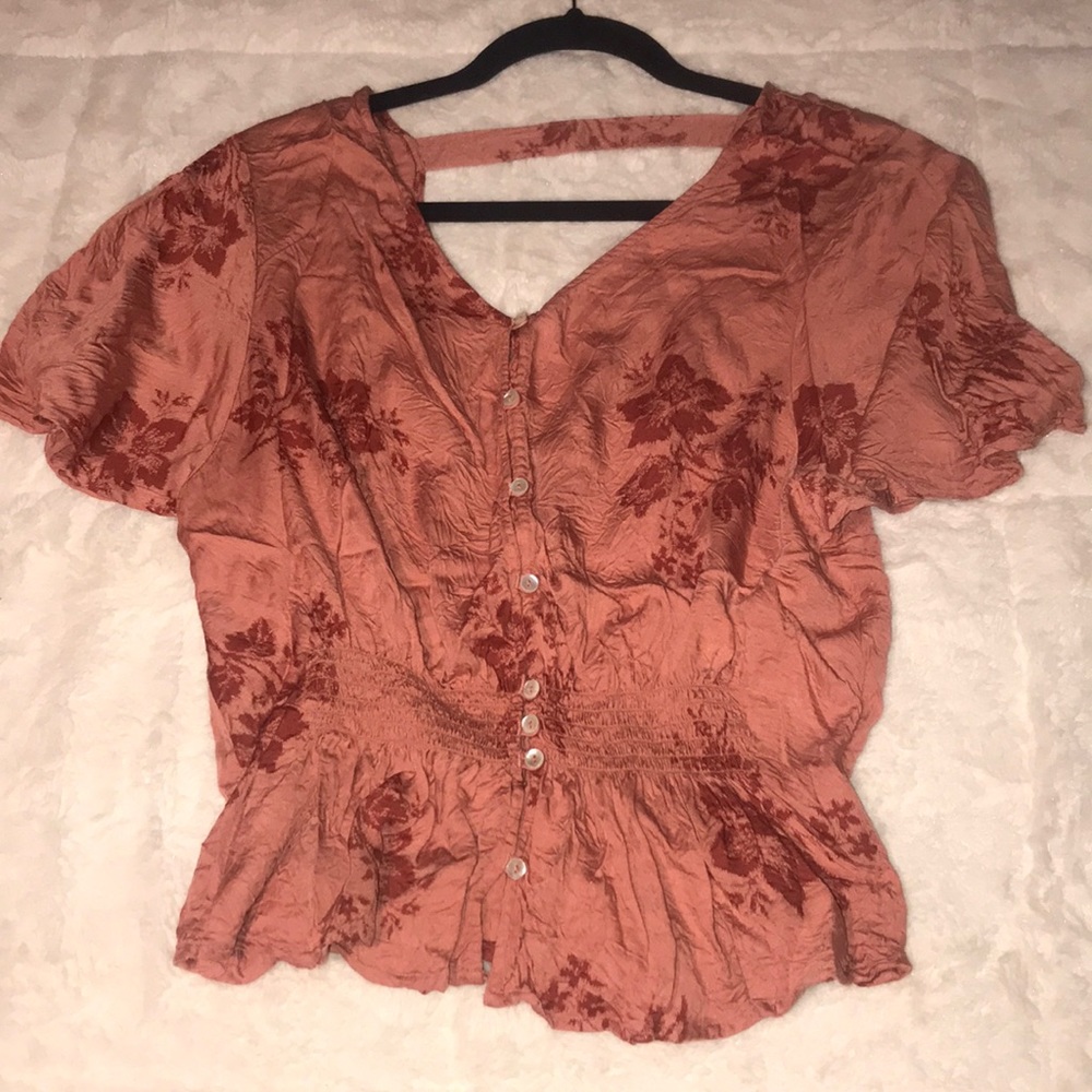 Pink floral bohemian blouse